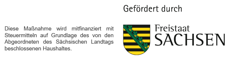 Logo Freistaat Sachsen und Förderhinweis